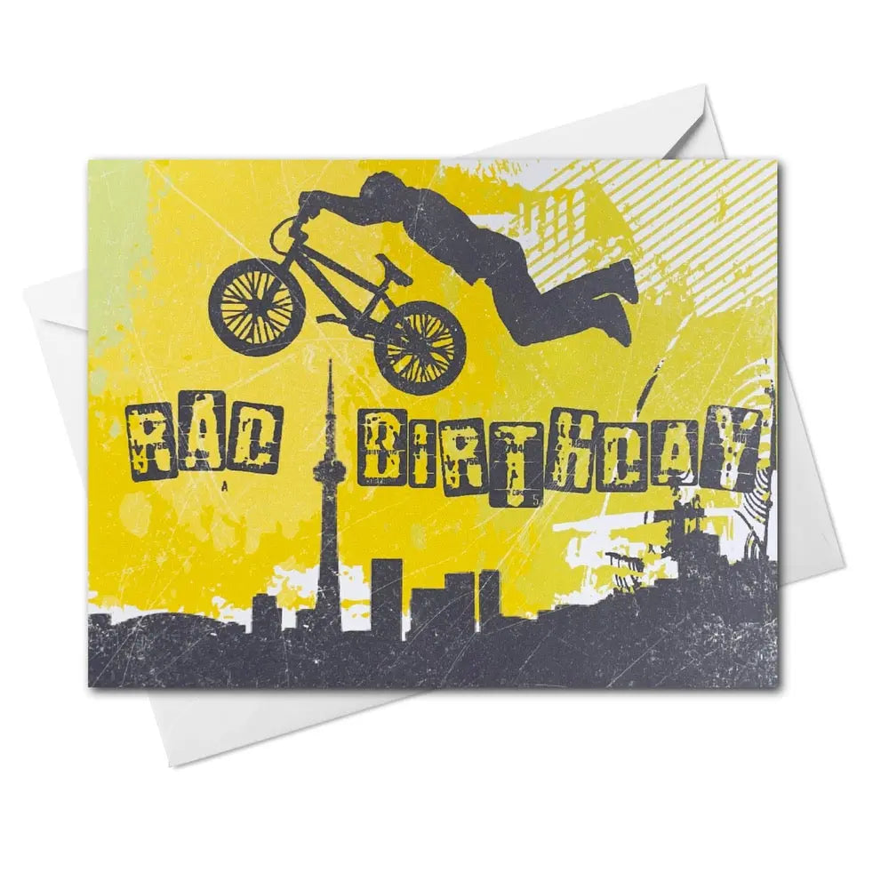 Happy Birthday BMX Toronto Skyline - GREETING CARD Yellow Harvester Bikes