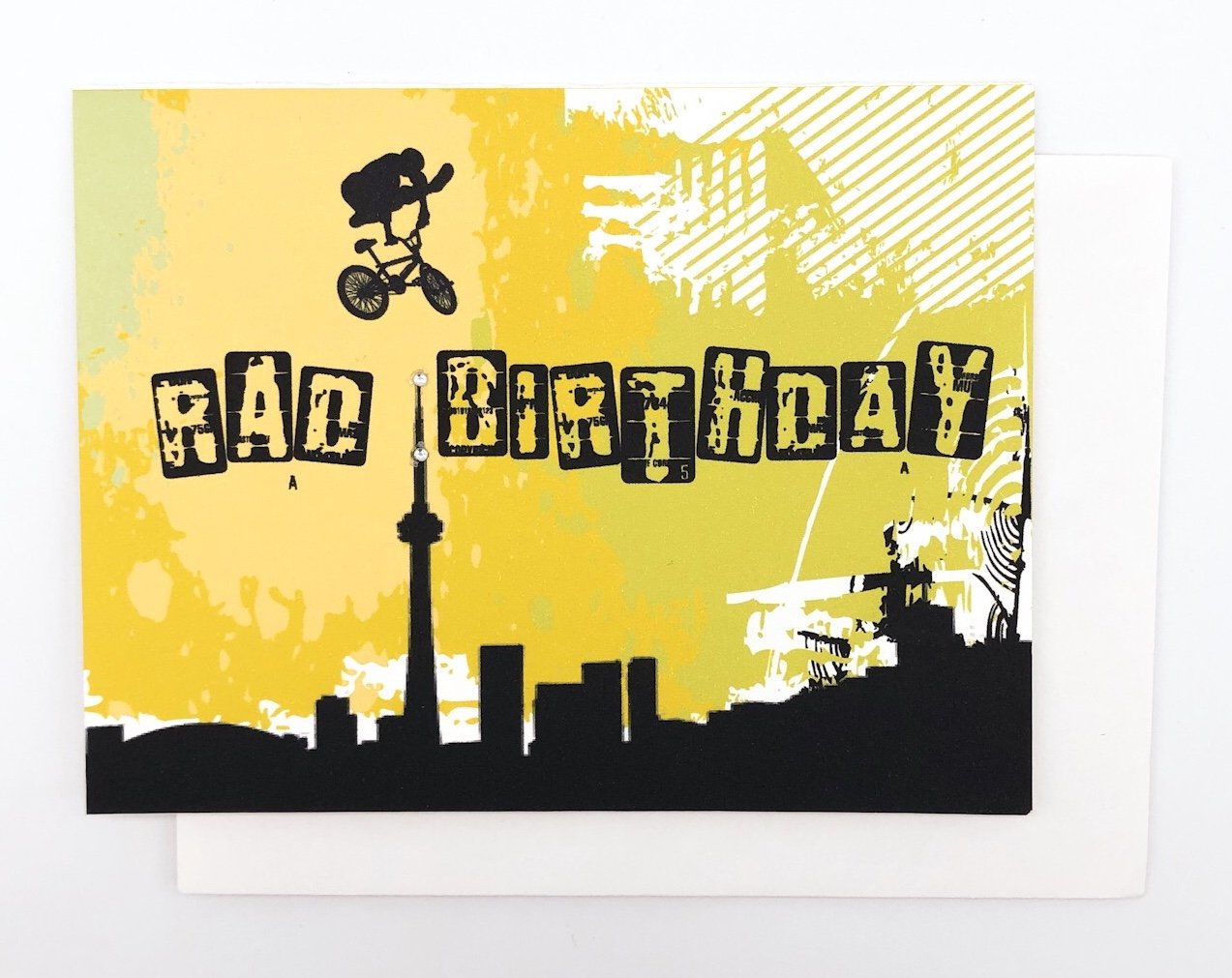 Happy Birthday BMX Toronto Skyline - GREETING CARD Yellow