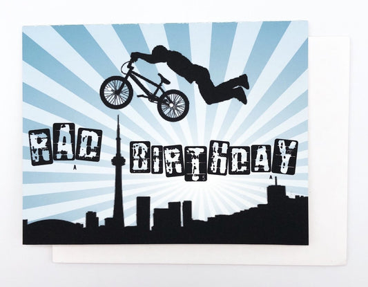 Happy Birthday BMX Toronto Skyline - GREETING CARD Blue
